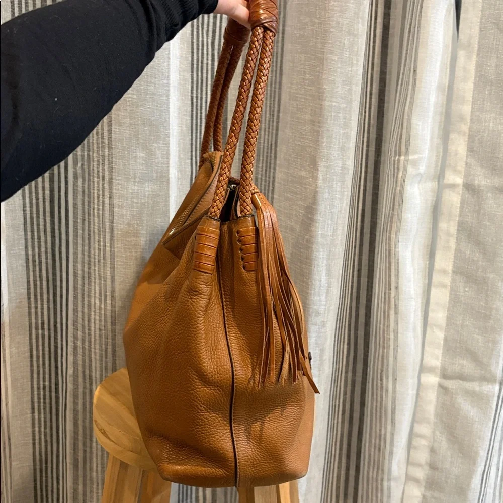 Tory Burch Cognac Leather Hobo with Braided Handle and Tassel